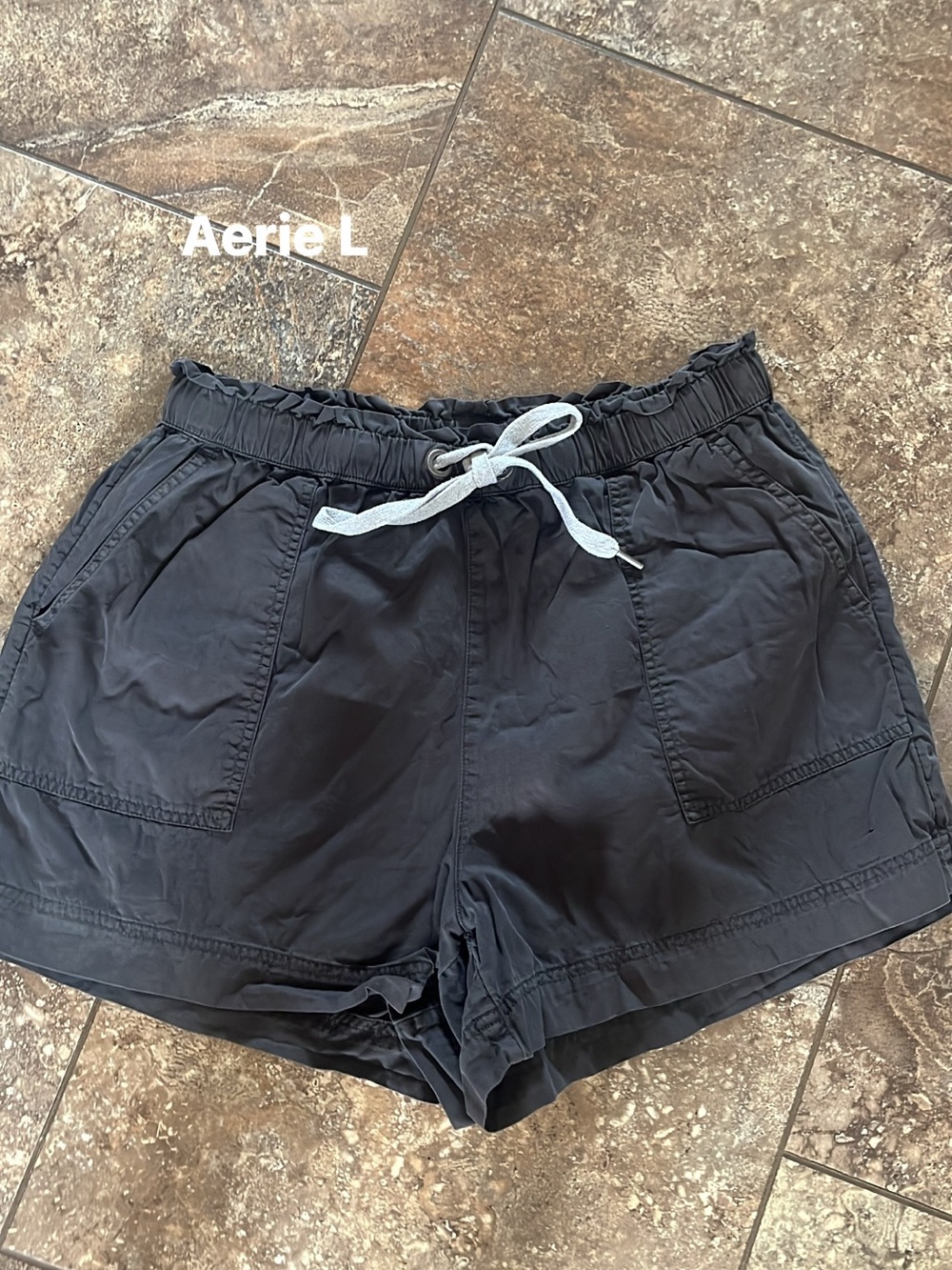 aerie Black Drawstring Elastic-Waist Athletic Shorts